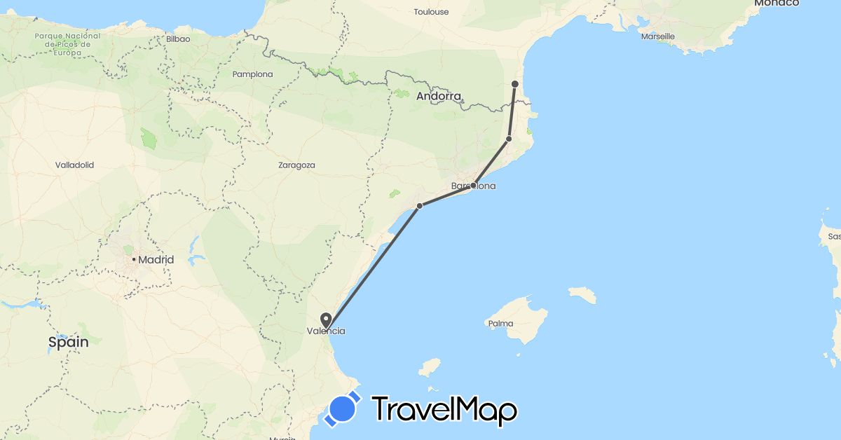 TravelMap itinerary: driving, motorbike in Spain, France (Europe)